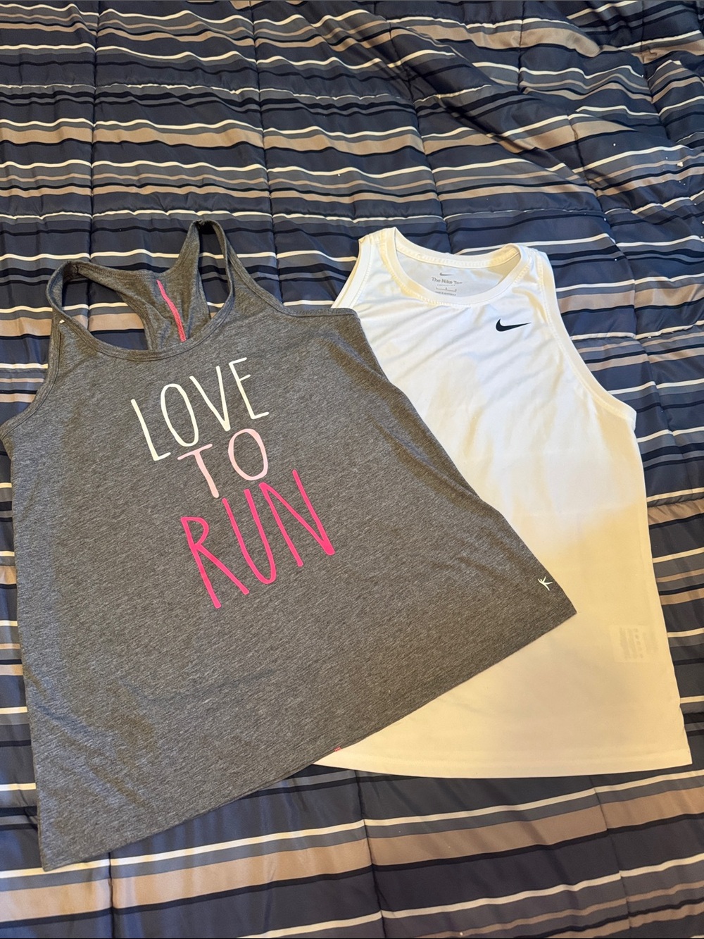 Nike White Racerback Tank & Gray 'Love to Run' Graphic Tank